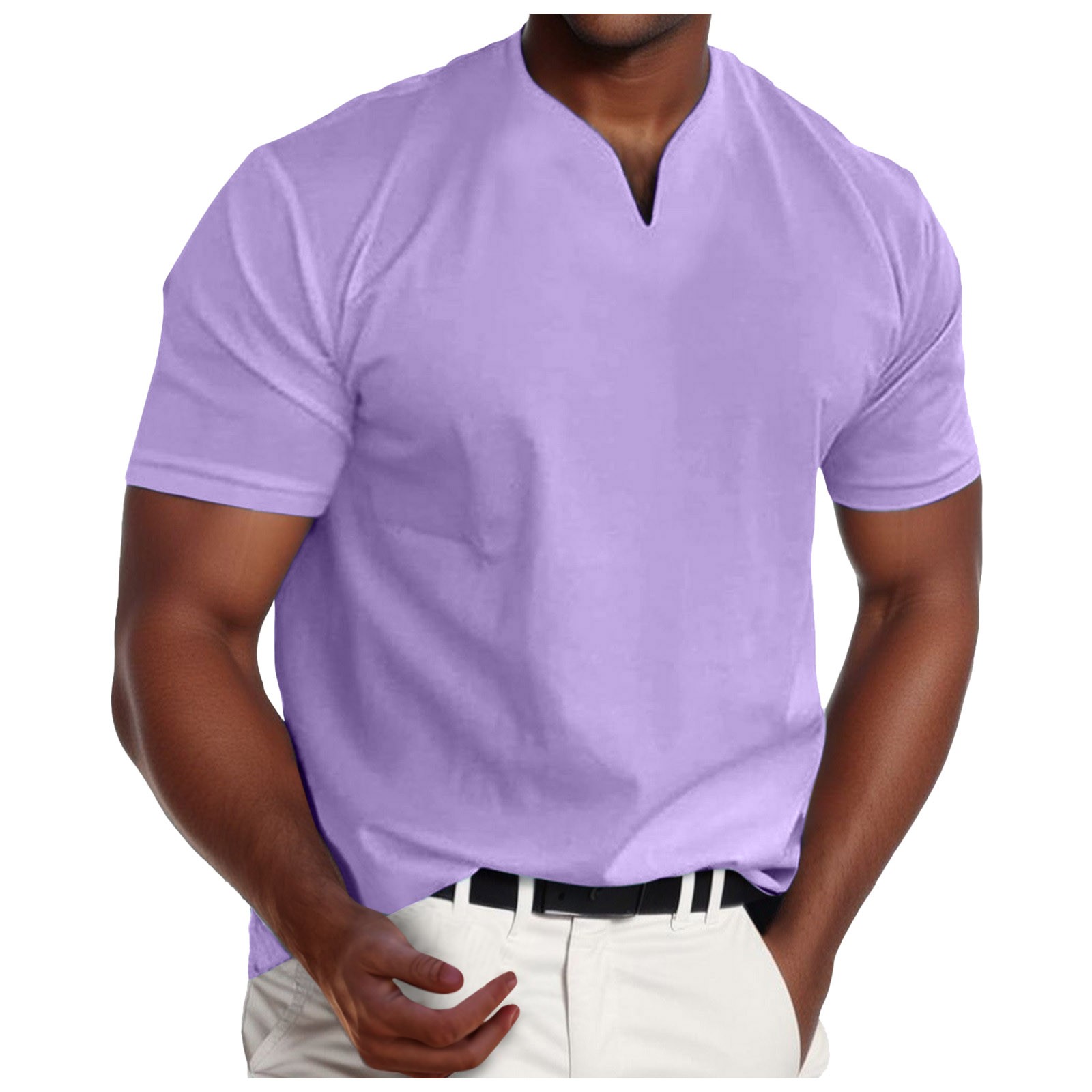 Camiseta informal de manga corta y cuello en V para hombre, camiseta ajustada.